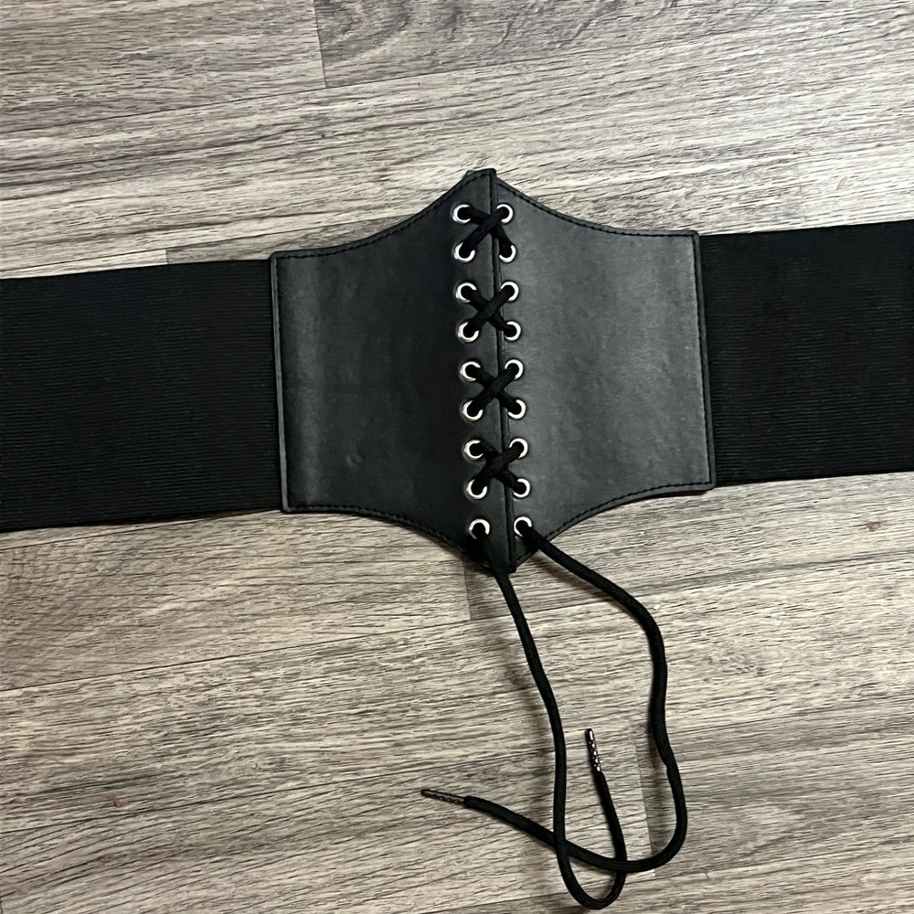 Womens Faux Leather Corset Belt Black Stretch -Wide Waist Belt- Snap Back